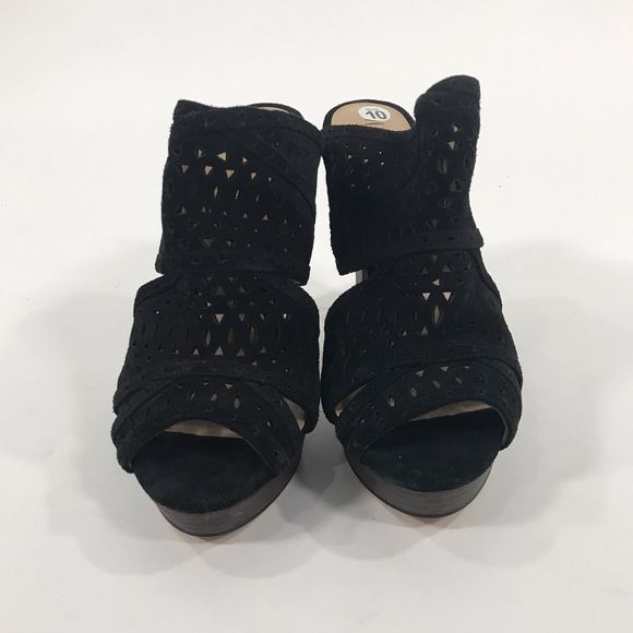 BCBG Max Azria Galinaa Black Open Toe Suede Platform Sandal Heels 10 - Picture 2 of 9